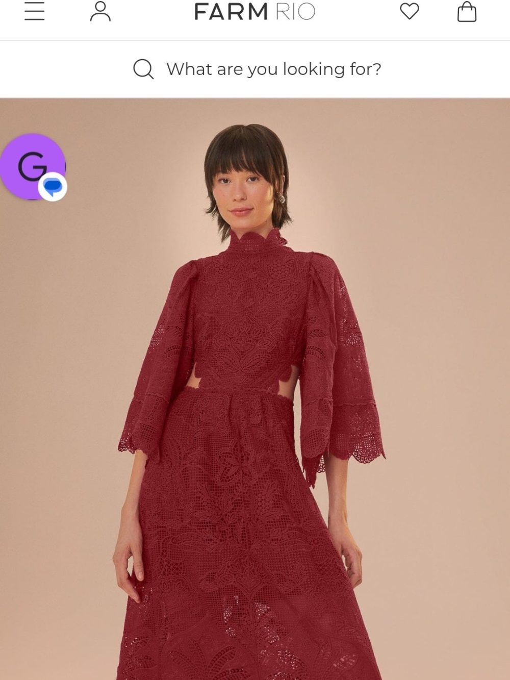 Farm Rio Red Lace High-Neck Cutout Maxi Dress
